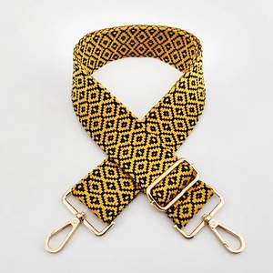 Adjustable wide replacement shoulder strap with yellow and black geometric jacquard design