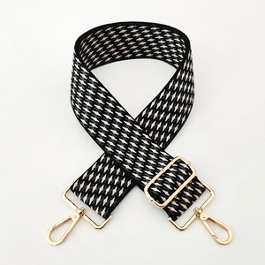 5cm adjustable wide guitar strap with pink geometric pattern and gold hardware