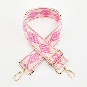 Adjustable geometric diamond woven shoulder strap with gold metal hooks for handbags