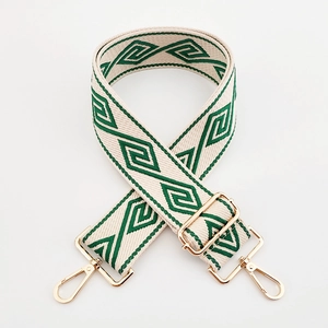 Close-up of geometric diamond pattern strap with golden metal lobster clasps