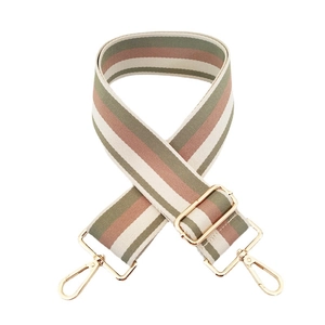 Adjustable 5cm wide striped canvas shoulder strap with gold-tone metal lobster clasps
