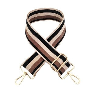 Adjustable retro striped wide shoulder strap with gold metal hooks for crossbody bags