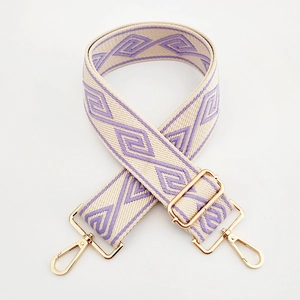 5cm ethnic wide jacquard strap with lavender geometric pattern and gold hardware
