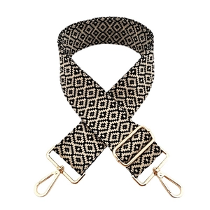 Adjustable wide jacquard bag strap with geometric patterns and gold metal clasps