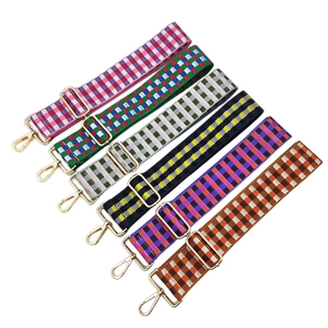 Adjustable checkerboard shoulder straps for handbags with durable gold metal hooks