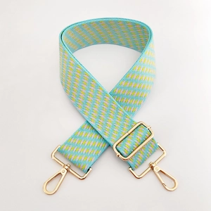 Adjustable 5cm wide colorful geometric jacquard embroidered shoulder strap with gold hardware