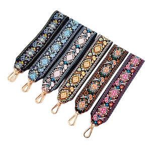 Wide Shoulder Strap Replacement Bag Strap Embroidered Ethnic Bohemian Polyester Cotton Jacquard With Golden Metal Hooks