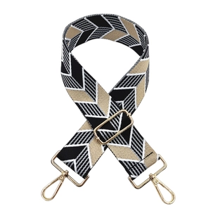 Adjustable geometric diamond jacquard bag strap with gold metal swivel lobster clasps