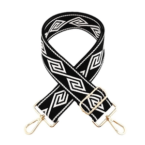5cm ethnic black and white geometric embroidery jacquard bag strap with gold metal hooks