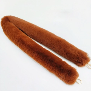 Detail of tawny faux fur handbag strap with gold metal lobster clasps for purses