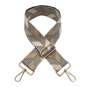 Adjustable colorful jacquard diamond pattern wide shoulder strap with gold metal hooks