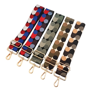 Adjustable 5cm wide jacquard shoulder strap with colorful geometric patterns and gold clips