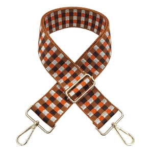 Adjustable checkerboard guitar style wide strap with gold metal buckles for bags