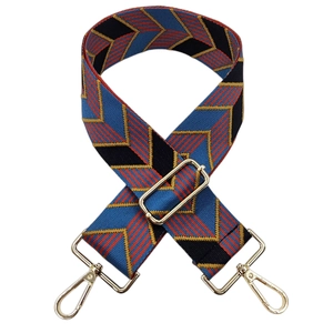 Adjustable colorful geometric jacquard wide shoulder strap with gold metal hooks