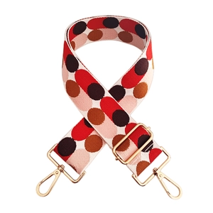 Adjustable wide jacquard shoulder strap with colorful polka dots and gold metal hooks