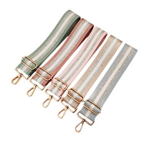 Five colored striped nylon replacement shoulder straps with gold metal hooks for handbags