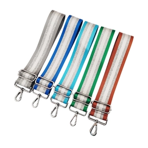 Five colorful striped 5cm wide replacement bag straps with silver metal swivel hooks