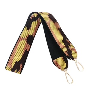 Wide woven bag strap with colorful geometric pattern and golden metal swivel lobster clips