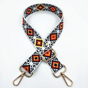 Ethnic style colorful woven geometric pattern wide shoulder strap with gold metal buckles