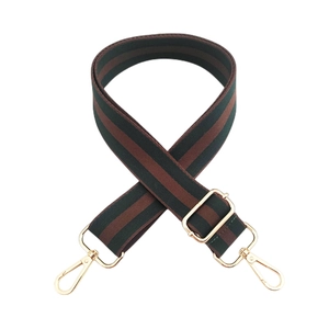Bandoulière réglable en coton à rayures vertes et brunes avec crochets en métal doré
