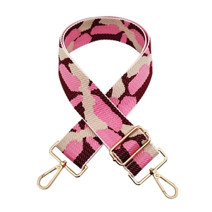Adjustable wide replacement shoulder strap with pink abstract pattern and gold buckles