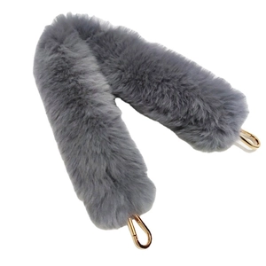 Faux fur handbag strap in grey with gold lobster clasps for shoulder or crossbody bags