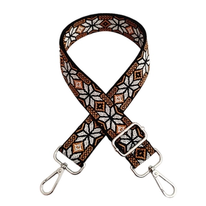Detail of colorful snowflake jacquard strap with silver lobster clasps for bags