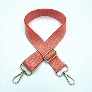 Ethnic style adjustable shoulder strap with red and white Seigaiha pattern and gold hooks