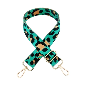 Adjustable leopard jacquard wide shoulder strap with gold metal buckles for crossbody bags