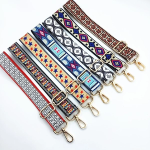 Adjustable Ethnic Style Wide Bag Strap Crossbody Shoulder Bag Replacement Polyester Strap With Gold Hooks Bag Accessories