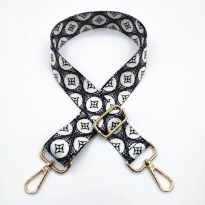 Adjustable wide ethnic shoulder strap for bags with black and white geometric pattern