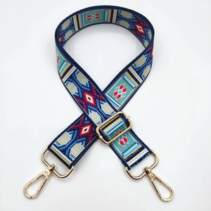 Ethnic style wide colorful jacquard replacement shoulder strap with gold metal hooks