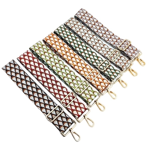 Adjustable jacquard bag straps with peacock pattern and golden lobster clasps