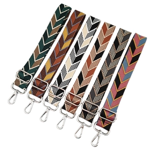 Adjustable wide woven guitar straps with geometric patterns and silver metal buckles