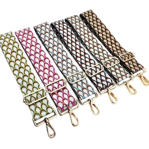 Adjustable Wide Shoulder Strap Replacement Jacquard Weave Geometric Pattern Metallic Thread Crossbody Handbag Accessory