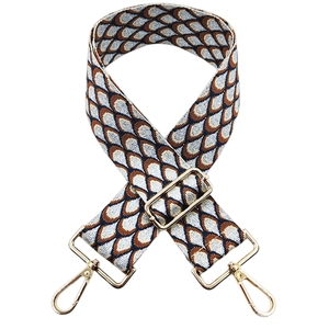 Close-up of jacquard woven geometric pattern strap with golden metal swivel lobster clasps