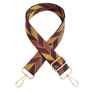 Adjustable geometric embroidered canvas shoulder strap with gold metal lobster clasps