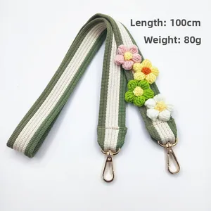 100cm colorful floral shoulder strap with green stripes and gold lobster clasps