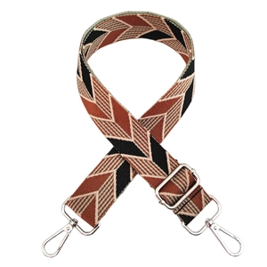 Adjustable wide shoulder strap with retro geometric arrow pattern and silver metal hooks