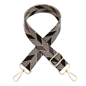Adjustable chevron patterned wide shoulder strap with gold metal hooks for crossbody bags
