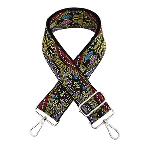 Retro 5cm wide jacquard crossbody replacement strap with ethnic bird patterns and metal hooks