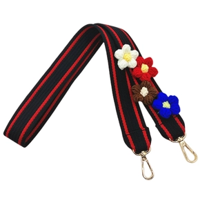 Colorful floral 3.8cm wide shoulder strap with handmade 3D flowers and gold metal hooks