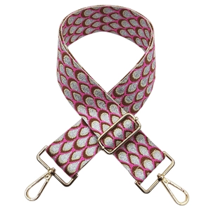 Pink and brown jacquard shoulder strap with gold hardware for crossbody bags