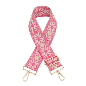 Detail of pink and beige geometric star jacquard strap with gold lobster clasps