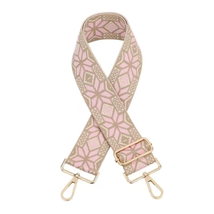 Detail of pink and gold star pattern woven strap with gold metal lobster clasps