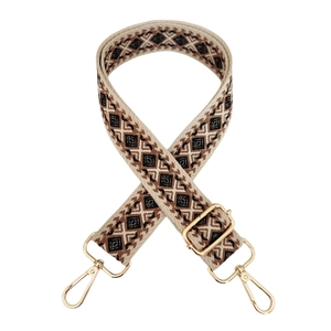 Close-up of geometric diamond pattern strap with golden metal lobster clasps and buckle