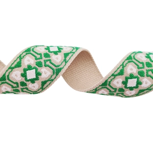 Ethnic style green and white geometric jacquard woven wide shoulder strap for handbags