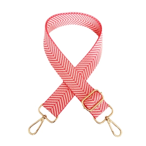 Adjustable wide replacement strap with red and white chevron pattern and gold metal hooks