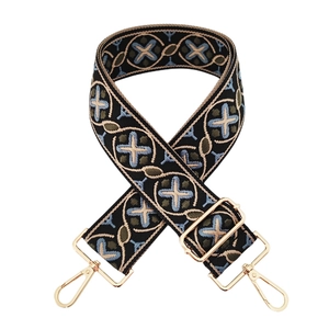 Ethnic style embroidered guitar strap for handbags with golden metal lobster clasps