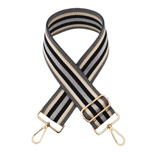 Adjustable wide replacement bag strap with elegant black and gold striped woven pattern